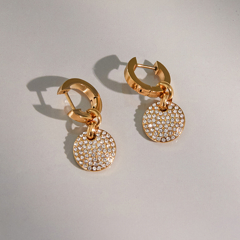 Orecchini da donna geometrici in acciaio inossidabile con intarsio in strass, gioielli di moda minimalisti elettroplaccati