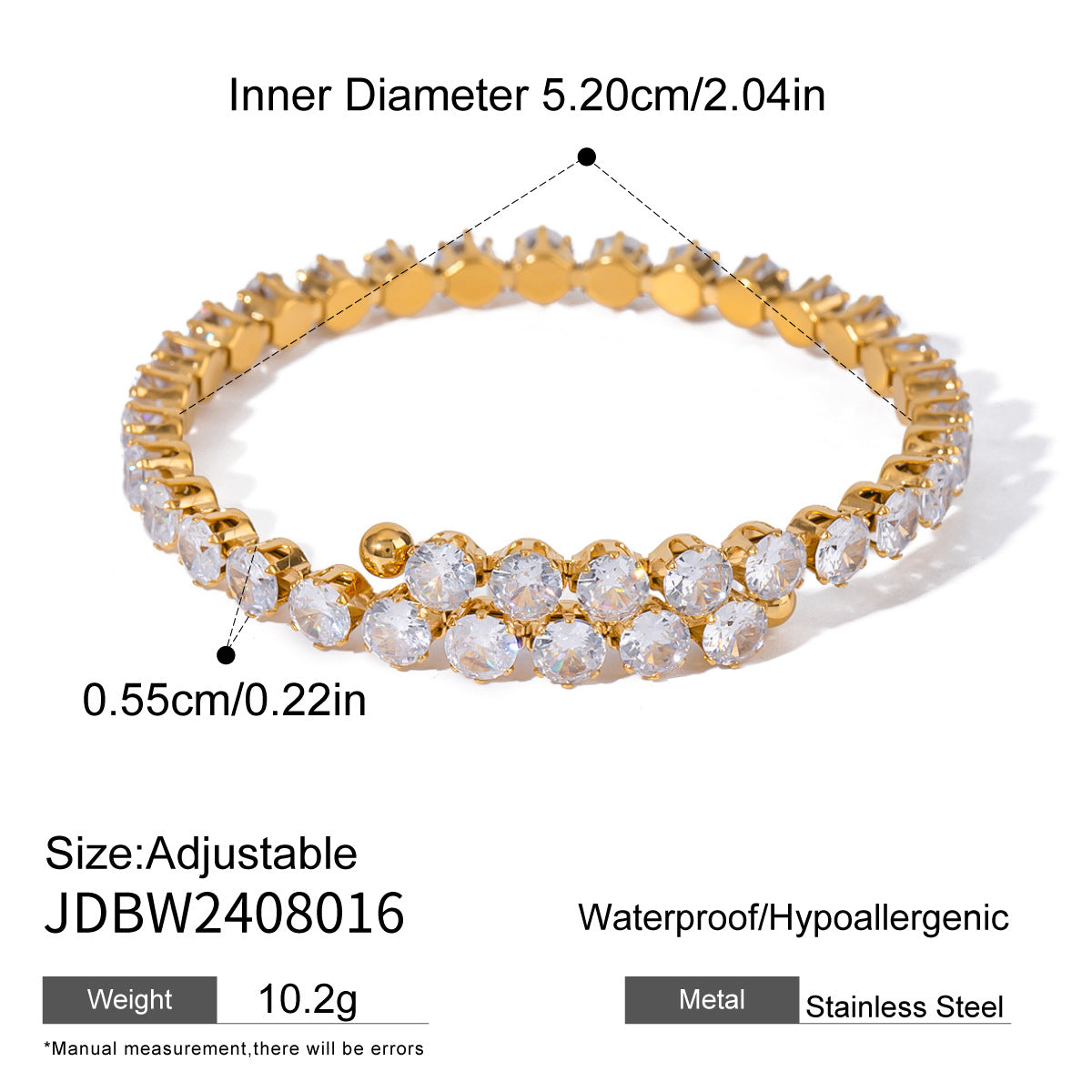 Minimalist Snake-Shaped Stainless Steel Bracelet with Rhinestone Inlay, Plated for Fade-Resistant Luxury Finish