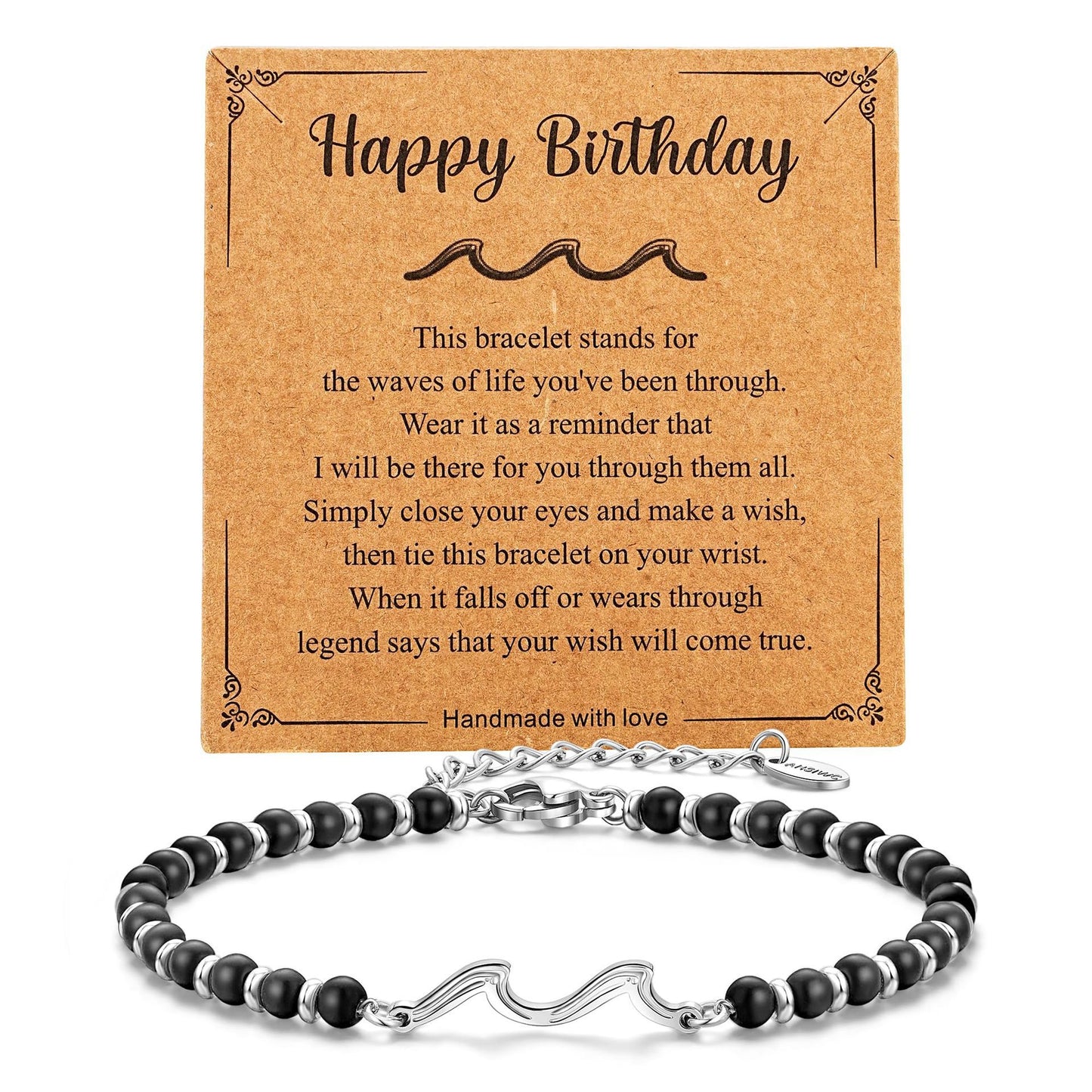 Matte Stainless Steel Turquoise Wave Ball Chain Bracelet for Women