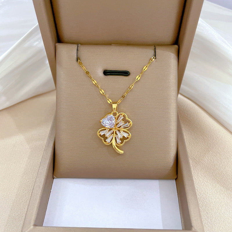 Collar geométrico minimalista de acero de titanio dulce con colgante incrustado de diamantes de imitación para mujer