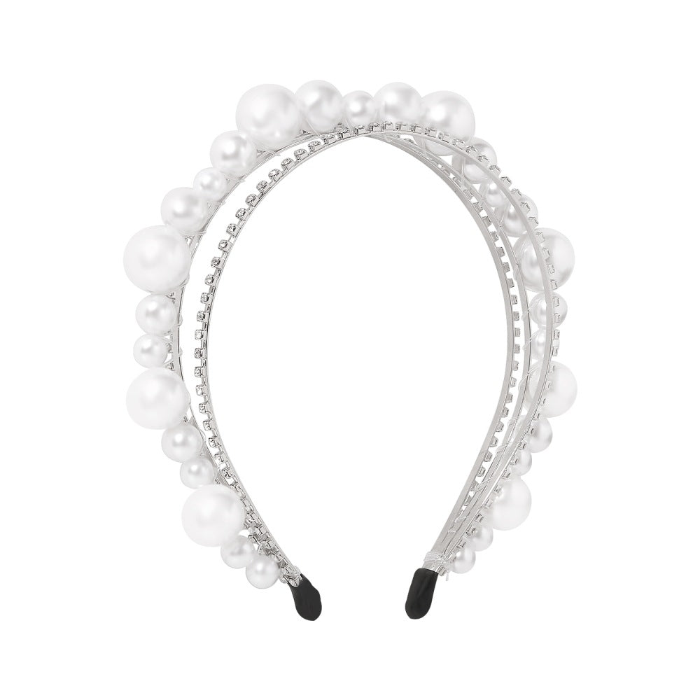 Vintage Geometric Hairband for Women Alloy Headband with Faux Pearl and Rhinestone Accents