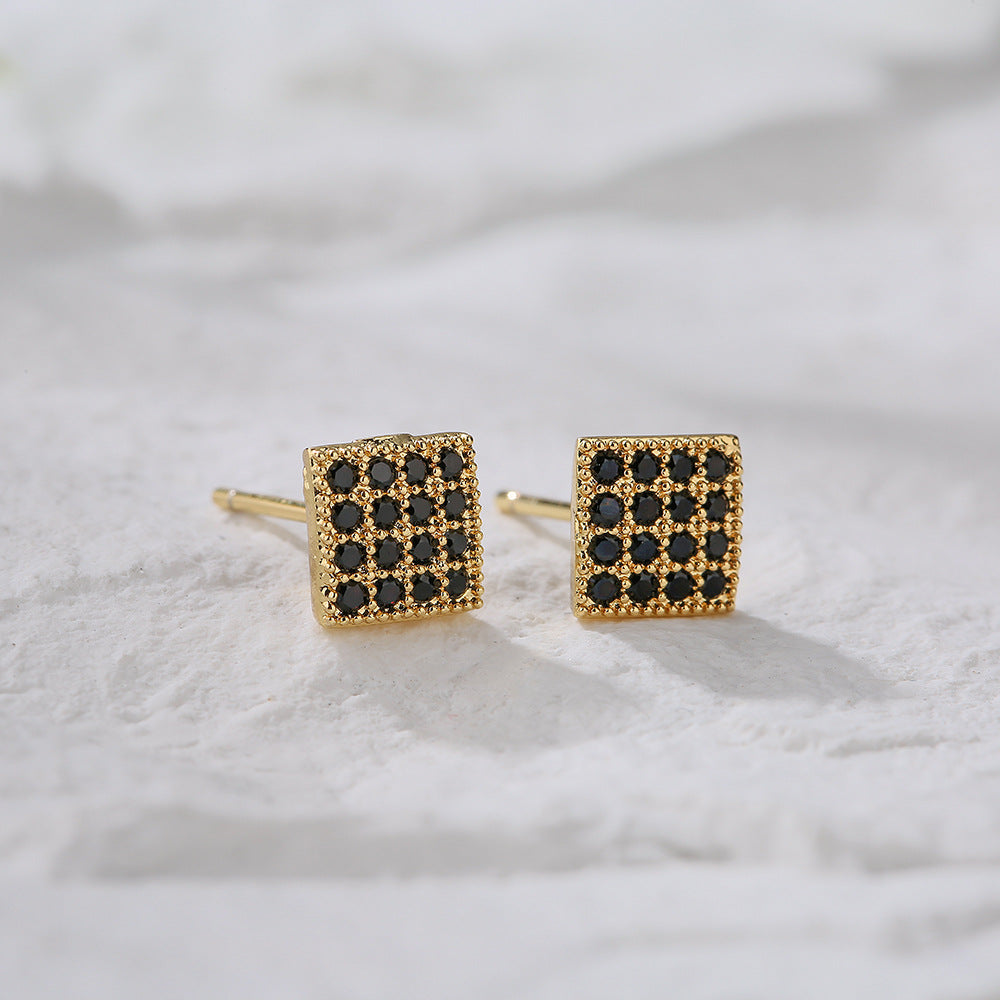 Minimalist Modern Geometric Stud Earrings for Women in Copper with Real Gold Plating and Micro-Paved Zirconia and Pearl Accents