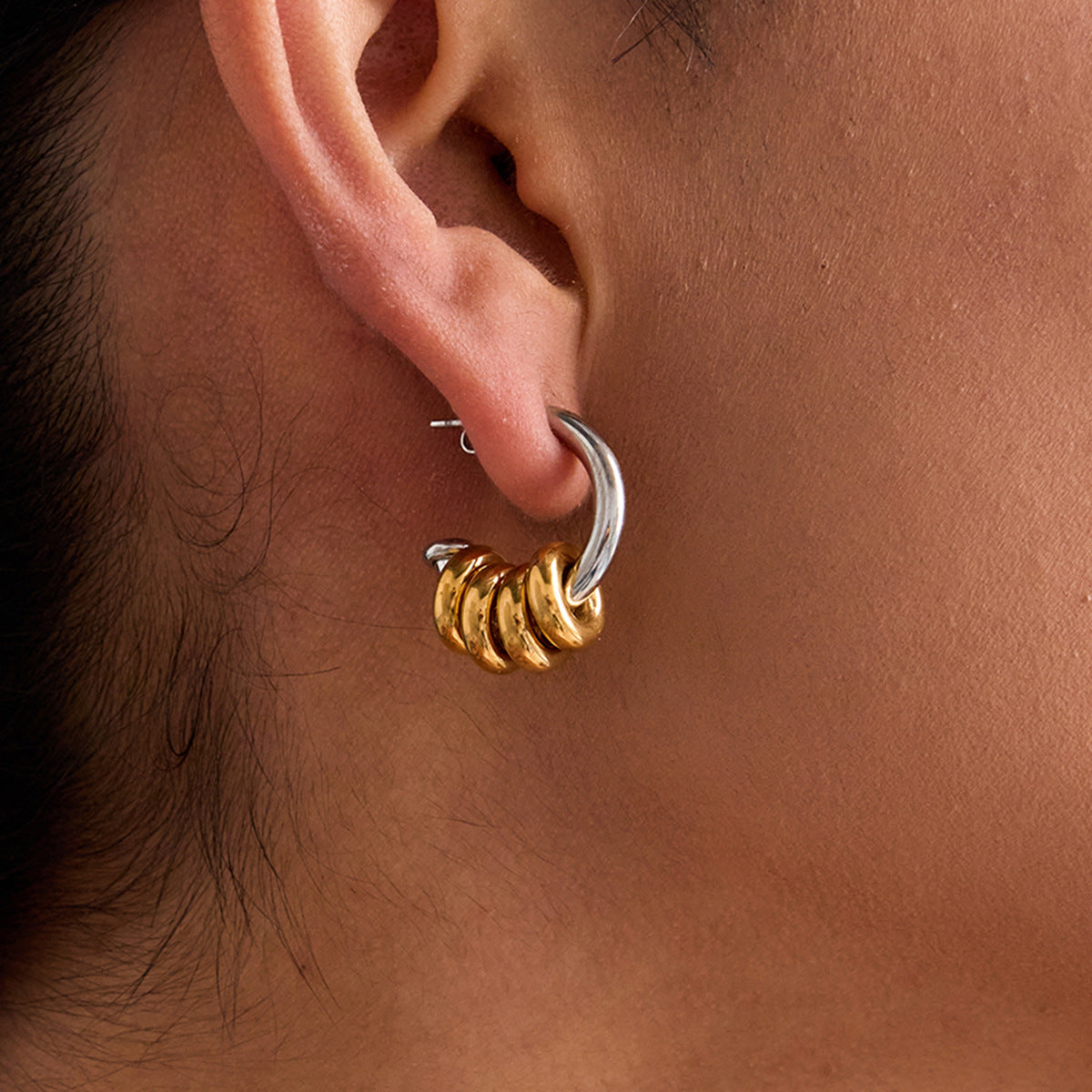 Geometric Stainless Steel Plated C-Shape Stud Earrings for Women
