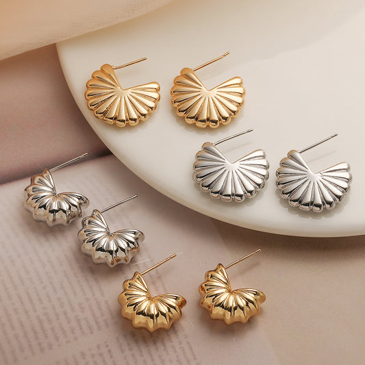 Pendientes de Cobre Geométricos Irregulares con Baño de Oro Real para Mujer, Aretes de Tuerca de Estilo Vintage a la Moda