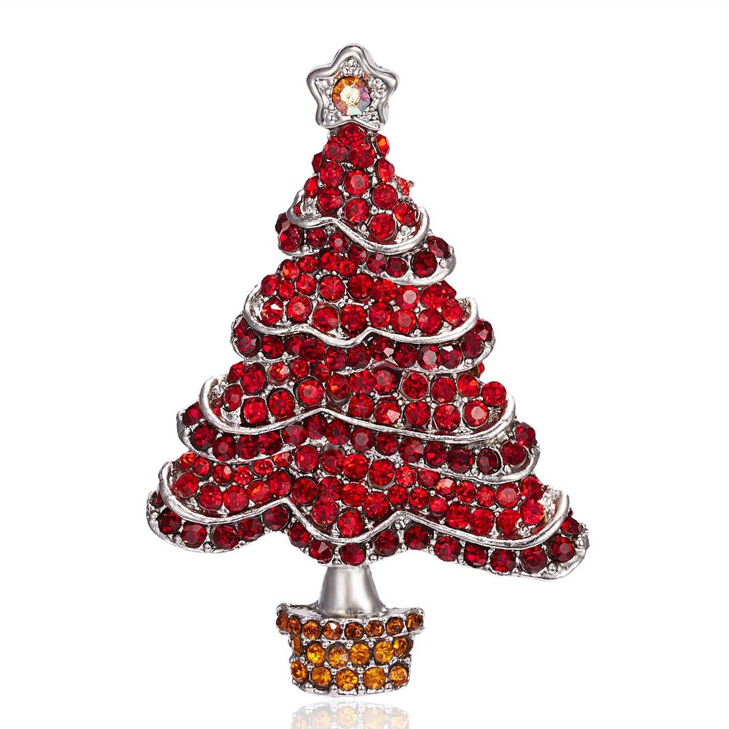 Fashionable Christmas Tree Brooch with Rhinestone Inlay in Alloy, Cartoon Character Design for Unisex Holiday and New Year Decoration