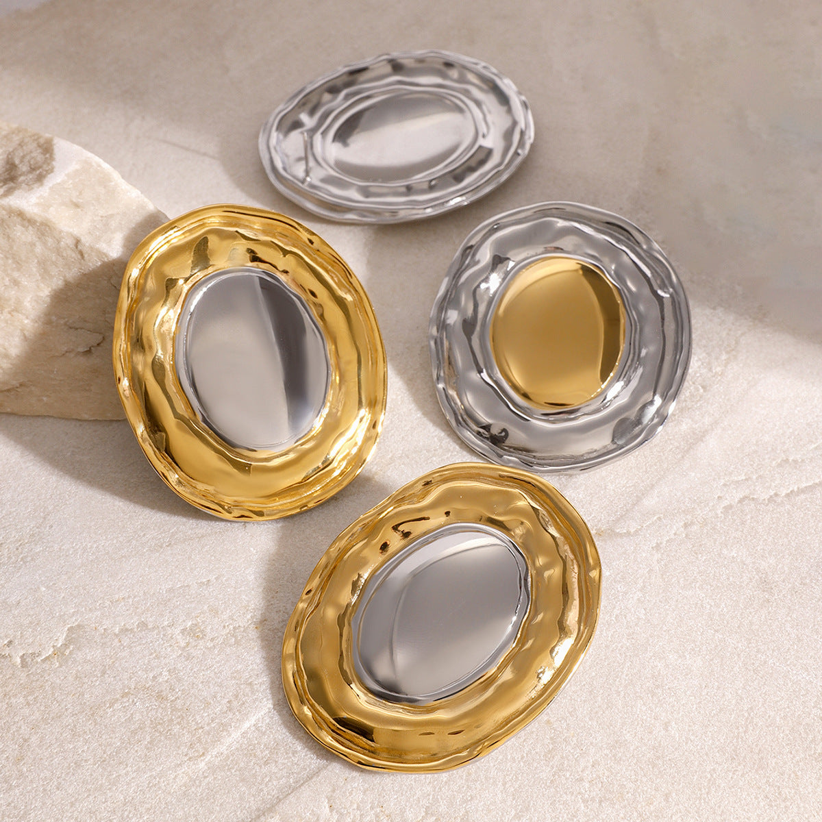 Orecchini geometrici vintage in acciaio inossidabile placcati oro e argento da donna
