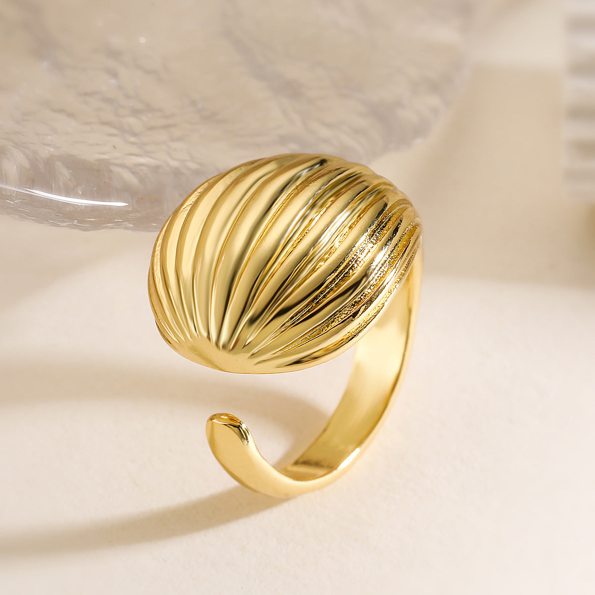 Minimalist Geometric Open Ring for Women Made of Brass with Real Gold Plating Micro-Pave Detailing