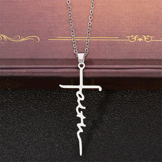 Collar con colgante de cruz minimalista en acero de titanio con acabado pulido para mujer