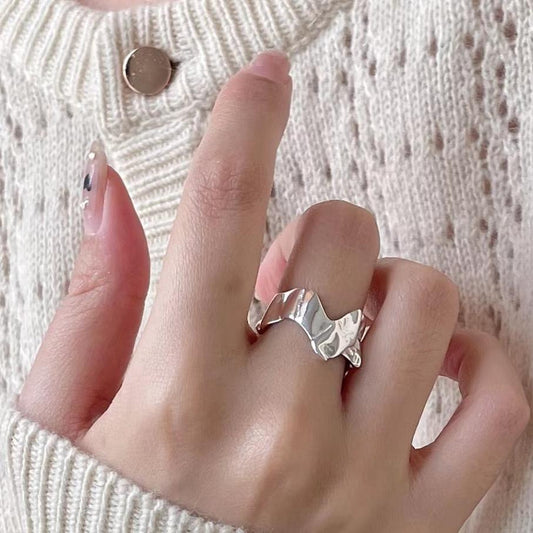 Anello aperto in argento sterling 925, minimalista, a forma di cuore, testurizzato irregolare