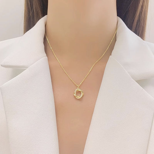 Minimalist Rose Floral Round Hoop Necklace for Women in Titanium Steel with Plated Finish