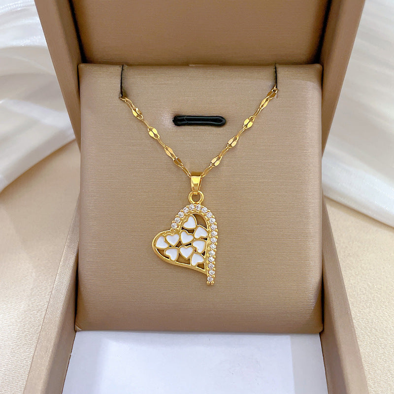 Luxury Minimalist Sweet Geometric Titanium Steel Stainless Steel Necklace with Rhinestone Inlay for Women