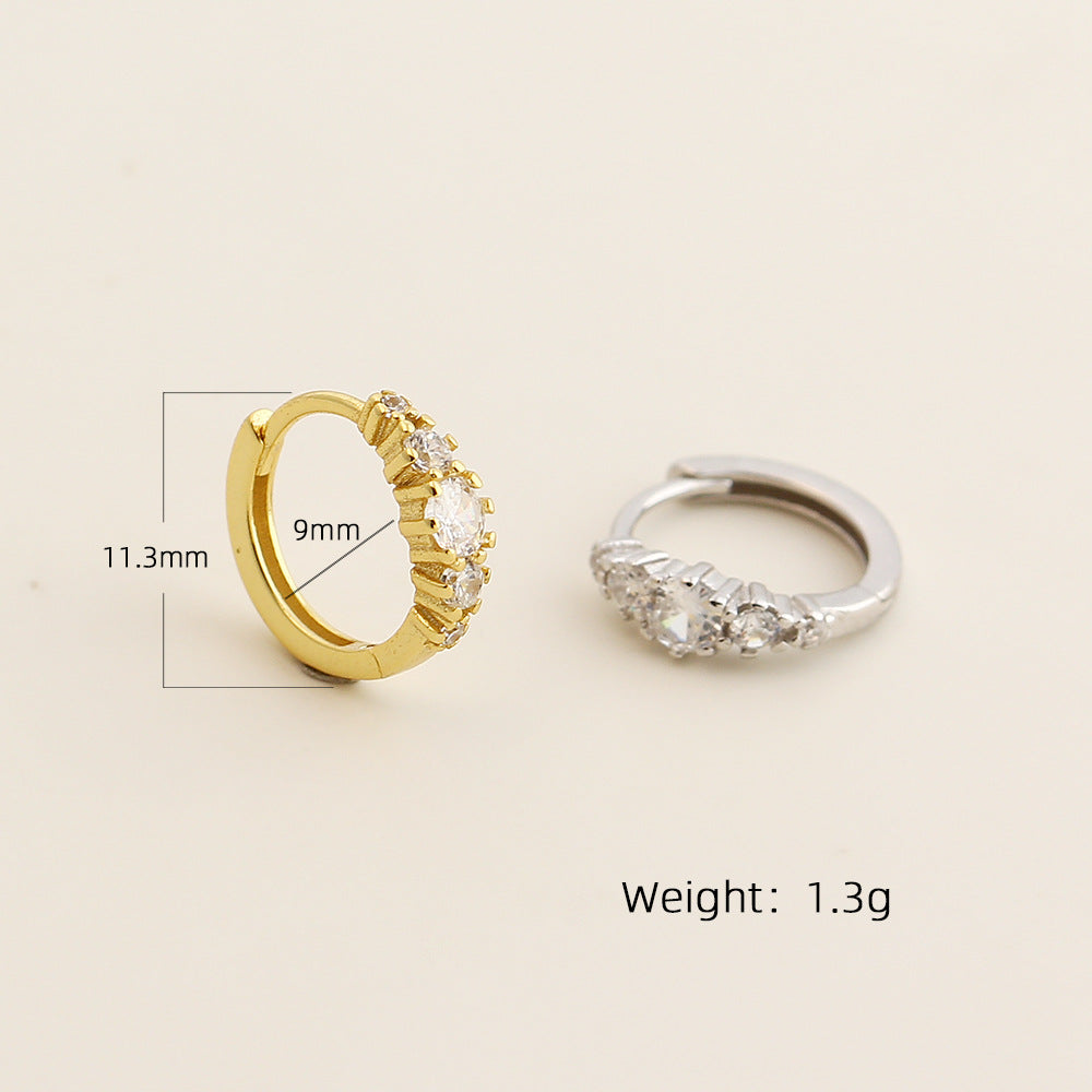 Elegant 925 Sterling Silver Geometric Round Cubic Zirconia Hoop Earrings for Women