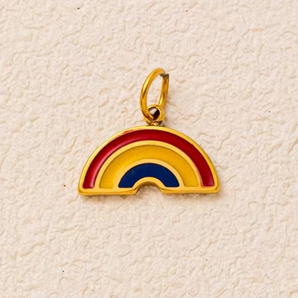 Vintage 18K Gold Plated Stainless Steel Sun Rainbow Charm Bar PVD