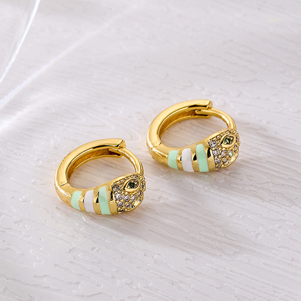 Bohemian Style Geometric Copper Earrings with 18K Gold Plating and Enamel Finish for Women