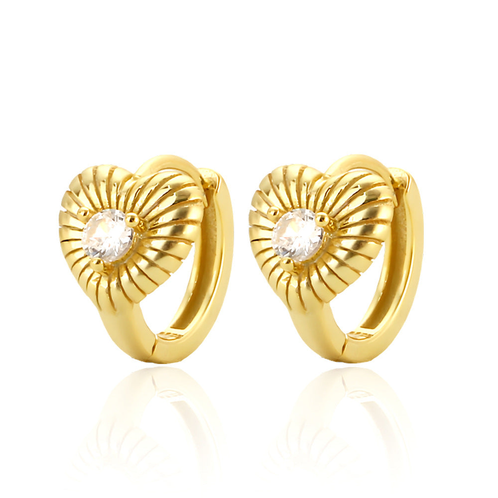 Elegantes aretes de aro chapados en plata de ley 925 con diamantes de imitación en forma de corazón para mujer