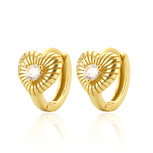 Elegant 925 Sterling Silver Heart Rhinestone Plated Hoop Earrings for Women