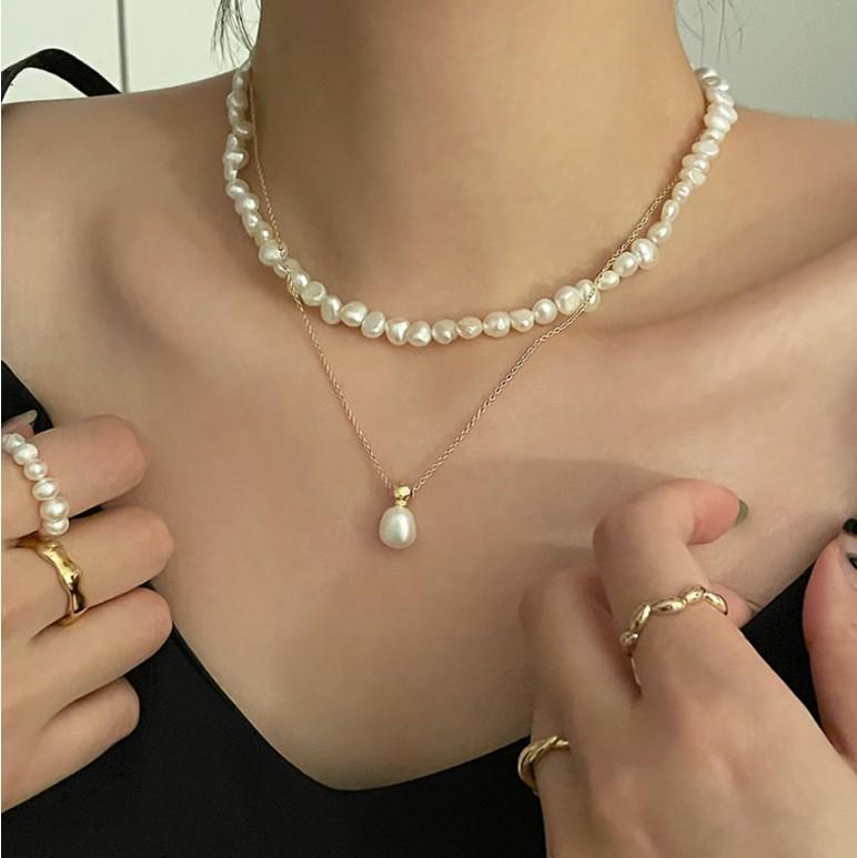 Natural Minimalist Geometric Pearl Accent 925 Sterling Silver Necklace
