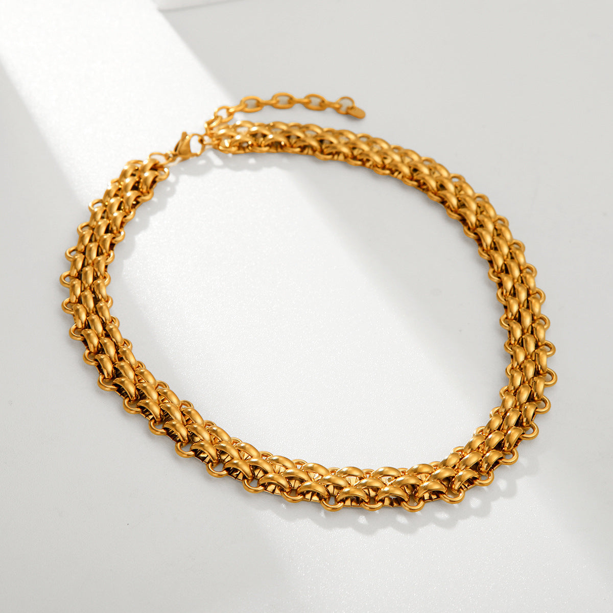 Geometric 18K Gold Plated Titanium Steel Hand-Woven Watch Chain Necklace for Women