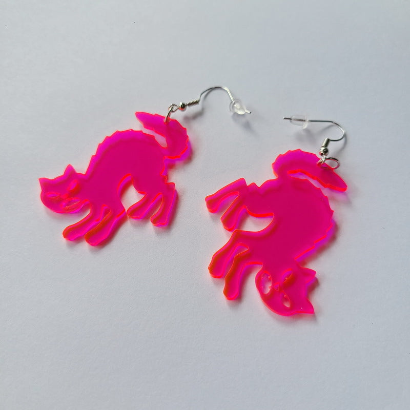 Lindos Pendientes de Gato de Dibujos Animados para Mujer Pendientes Acrílicos de Halloween con Diseño Animal Juguetón y Estilo Personalizado