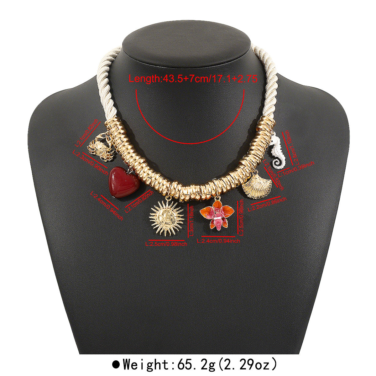 Collar con dije de cangrejo, corazón, flores, conchas marinas y caballito de mar, estilo vacaciones tropicales, de aleación con esmalte, para mujer