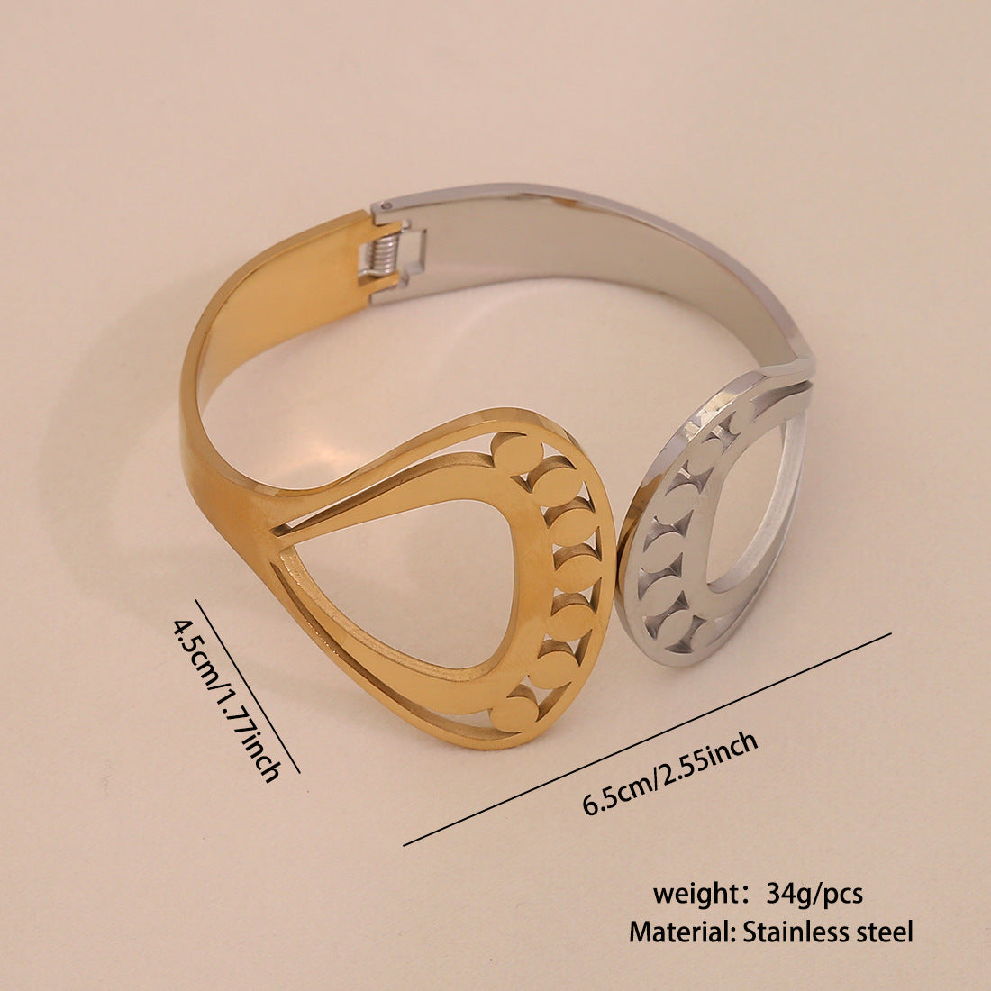 Geometric Hollow Stainless Steel Bracelet with Gold Plating for Women and Men