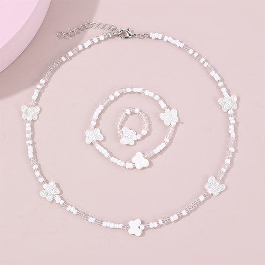 Bonito juego de collar con colgante de mariposa y cuentas de cristal para niños, cadena de cuentas redondas hecha a mano, joyería de verano minimalista para niñas de 3 a 10 años