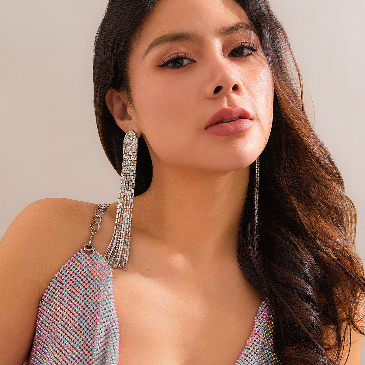 Vintage Luxury Geometric Rhinestone Inlay Tassel Earrings for Women