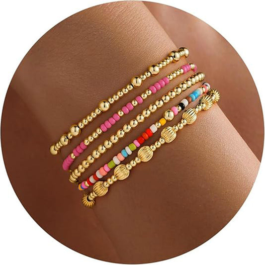 Vintage Geometric Pearl Shell Beaded Bracelet Set for Women