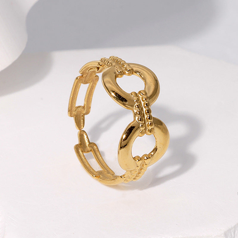 Fashionable Geometric Titanium Steel Adjustable Open Ring for Women with Plated Finish