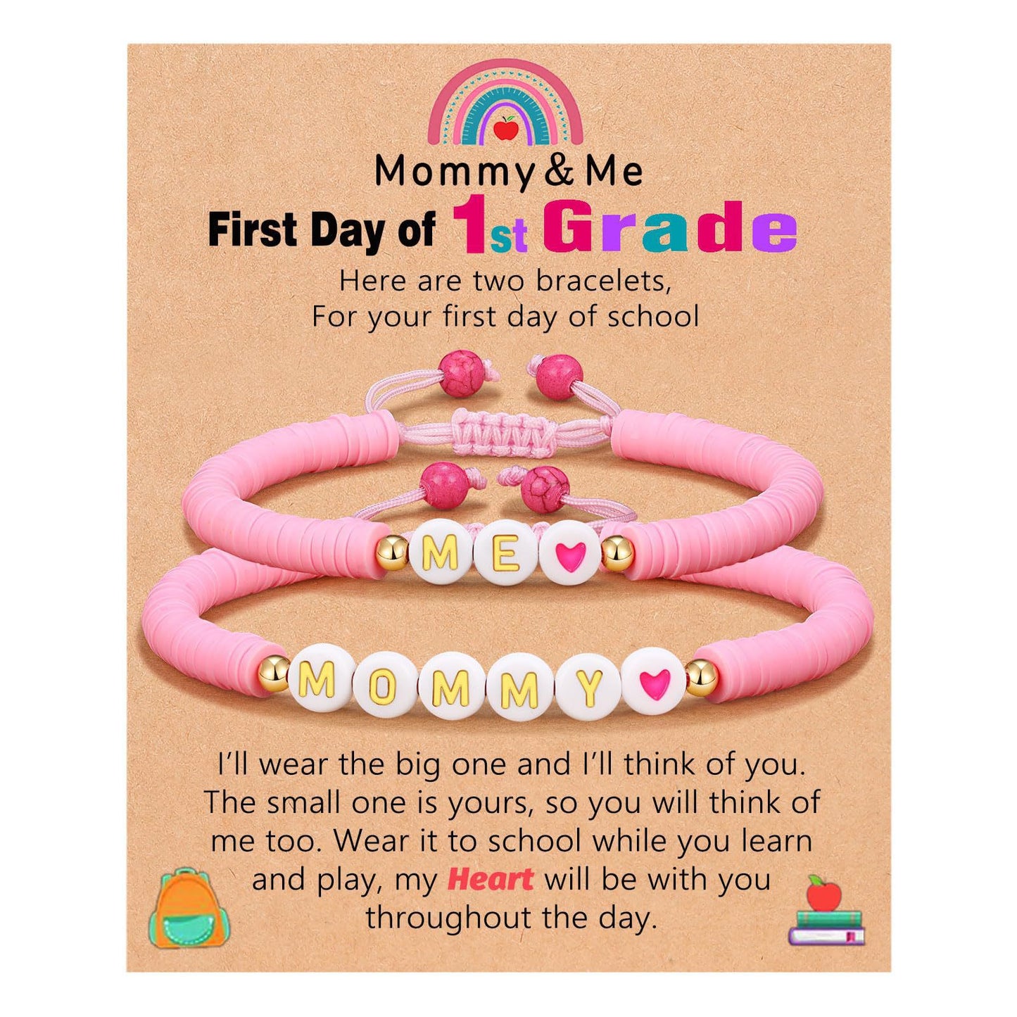 Sweet Geometric Heart Letter Resin Bracelet Set for Kids First Day of School Gift