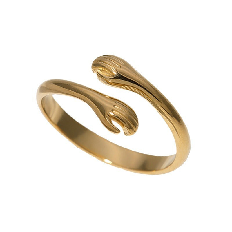 Anillo Abierto de Acero Inoxidable con Forma de Mano Personalizado con Acabado Chapado para Hombres y Mujeres
