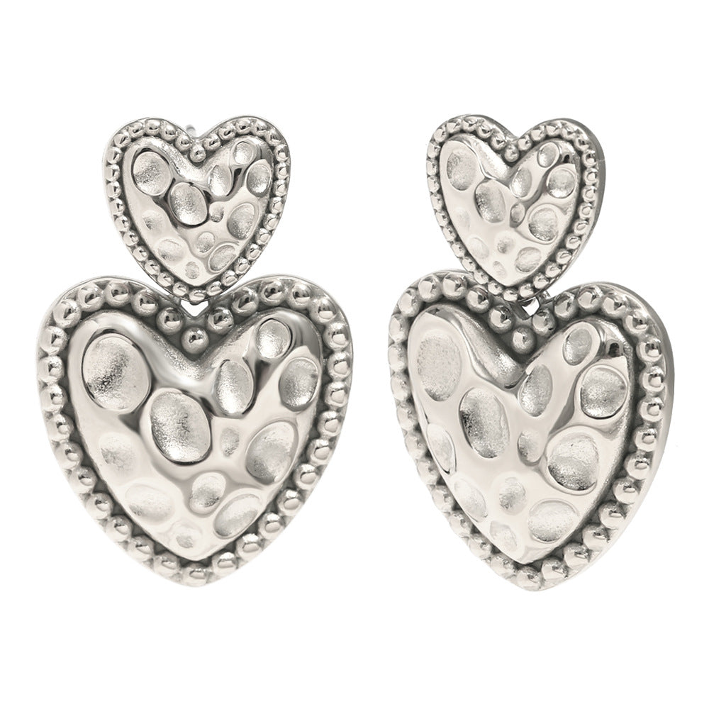 Vintage Fashion Heart-Shaped Earrings in 316L Stainless Steel with 18K Gold Plating and Meteorite Texture