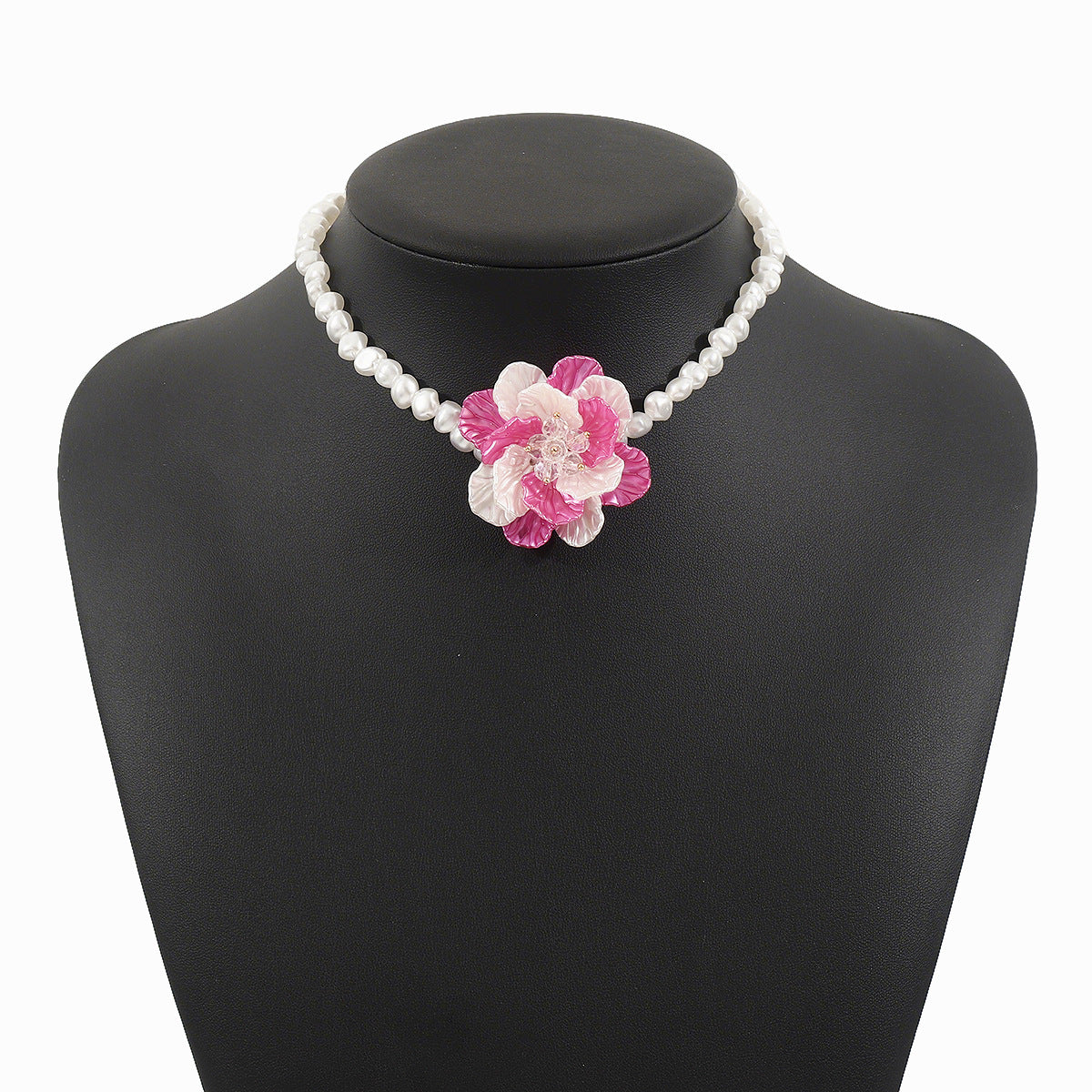 Dulce Collar Reto Geométrico de Camelia con Perlas de Imitación y Diamantes de Imitación para Mujer