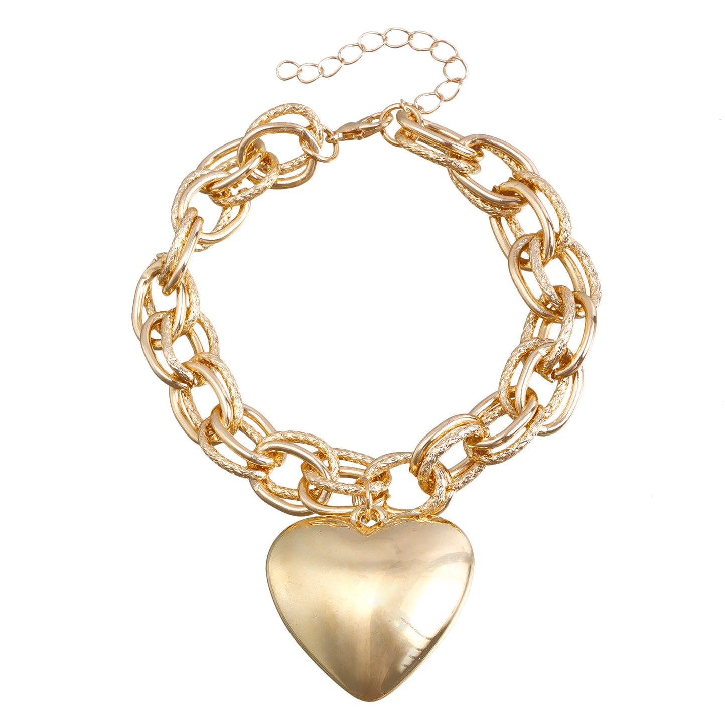 Minimalist Hollow-Out Oversized O-Link Necklace with Large Heart Pendant for Women