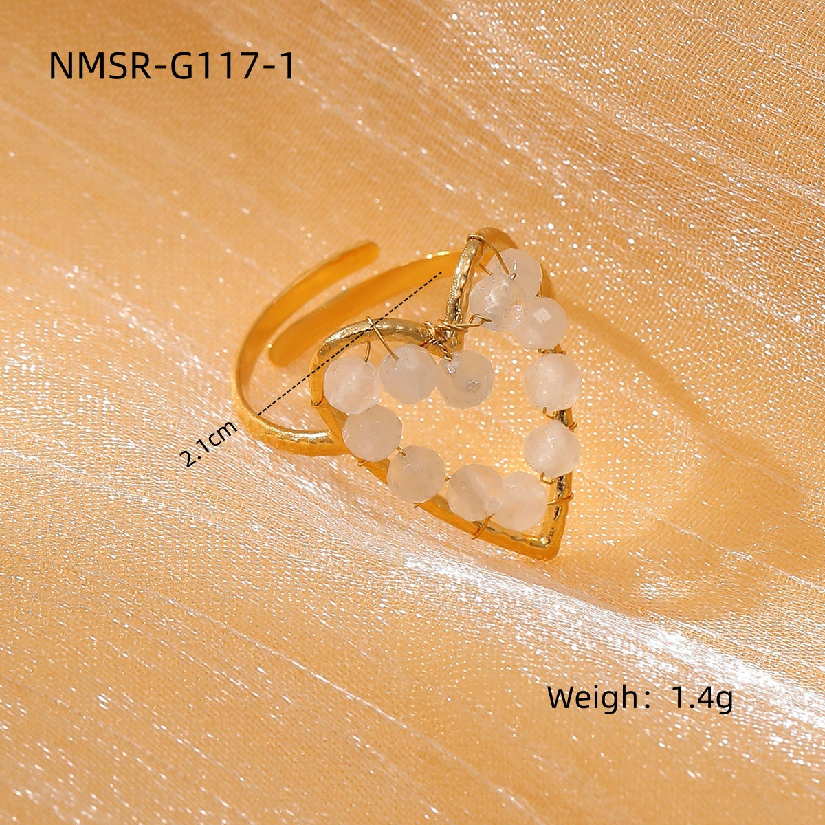 Luxury Style Heart-Shaped Stainless Steel Ring with 18K Gold Plating and Natural Stone Inlay, Pearl Accented Open Band for Women