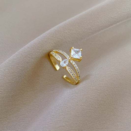 Anello in ottone a forma di corona in stile cartone animato con placcatura in oro per donna, fascia nuziale regolabile