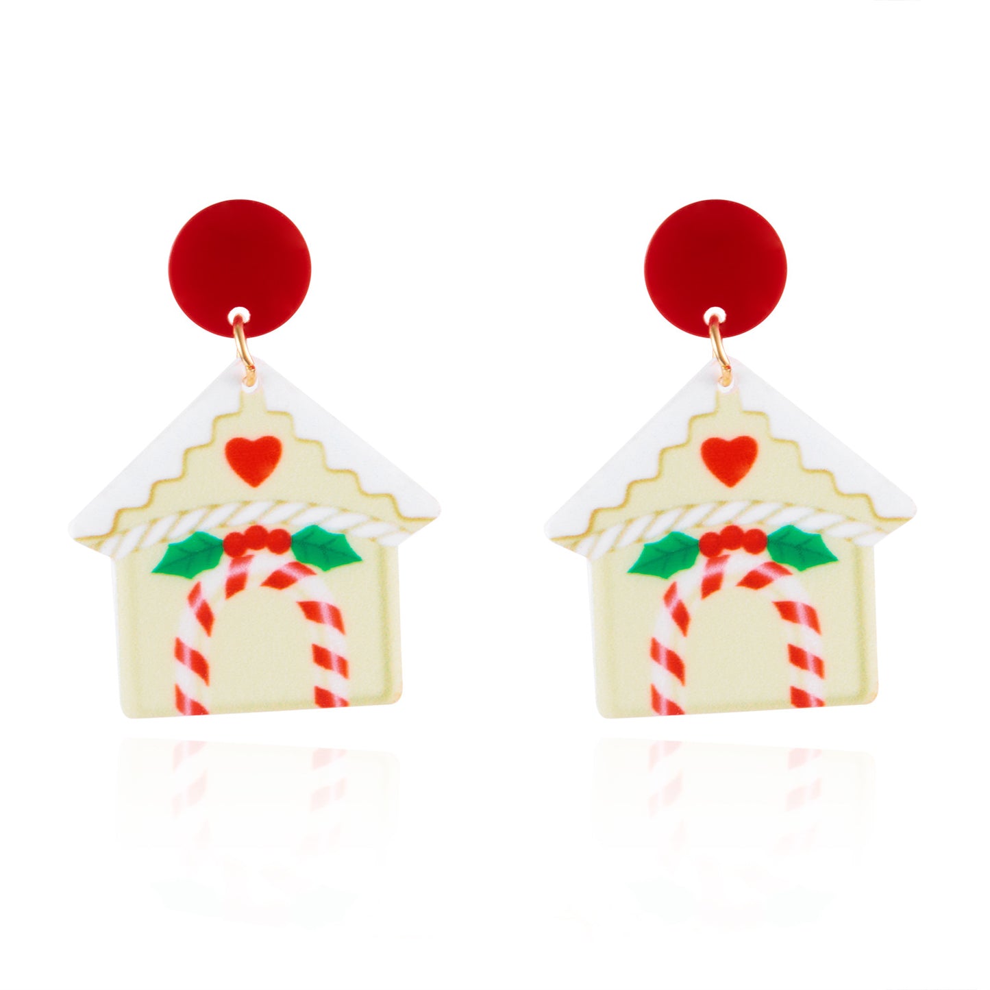 Pendientes acrílicos de Navidad dulces y atrevidos con motivos de casa de corazón, hombre de jengibre, campana y Papá Noel