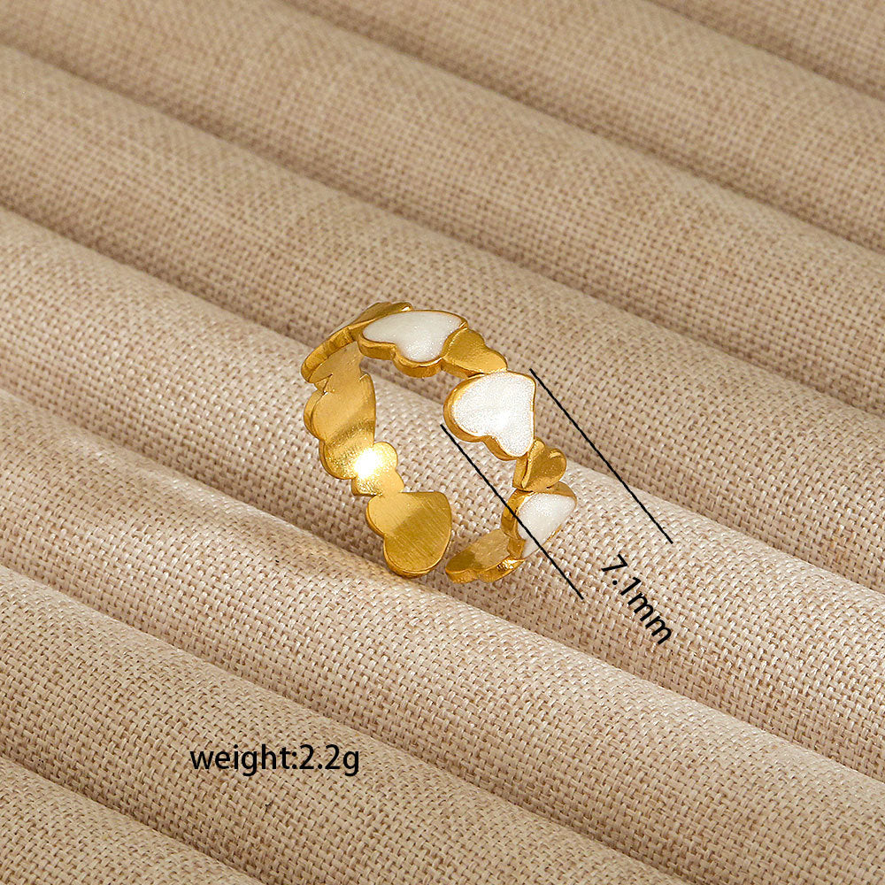 Anello aperto da donna in acciaio al titanio con forma geometrica e a cuore, stile INS, con finitura placcata