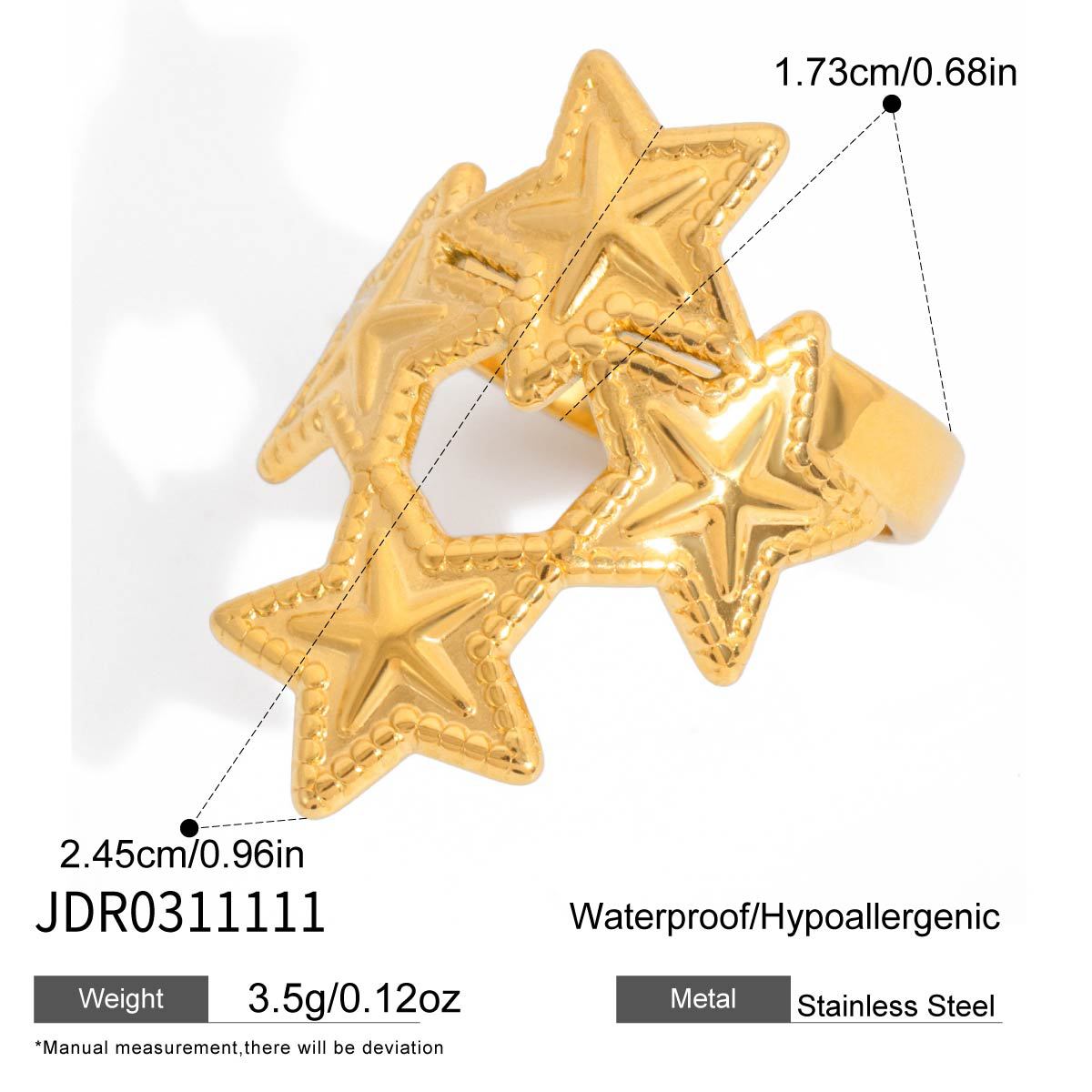 Star Geometric Stainless Steel PVD Ring for Women