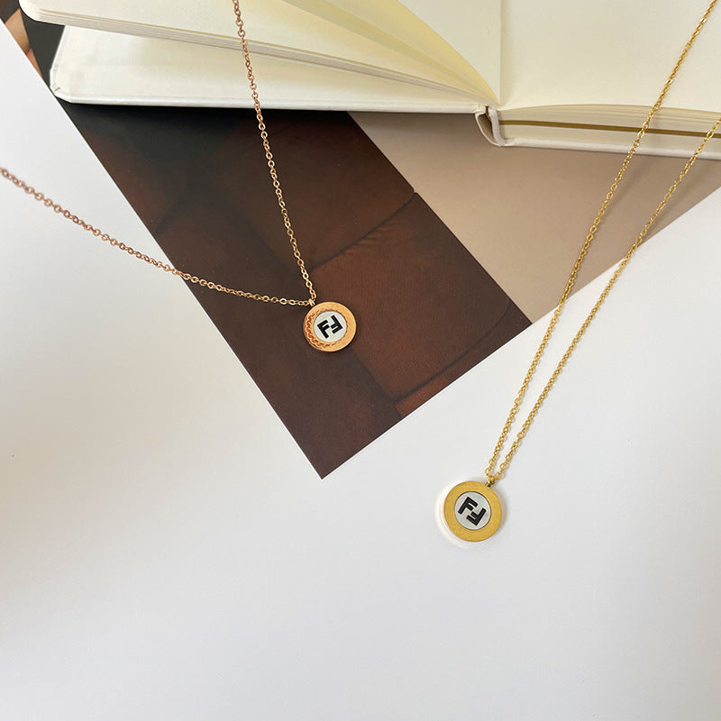 Minimalist H Letter Pendant Necklace for Women Stainless Steel Geometric Coin Choker and Sweater Chain