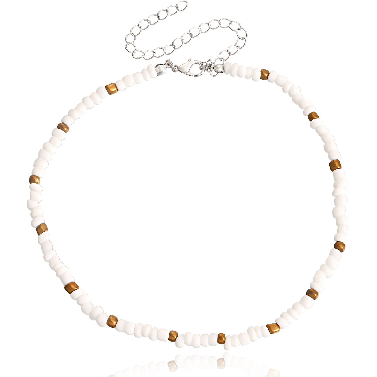 Bohemian Short Choker Necklace with Adjustable Fish Line Chain and Geometric Seed Beads