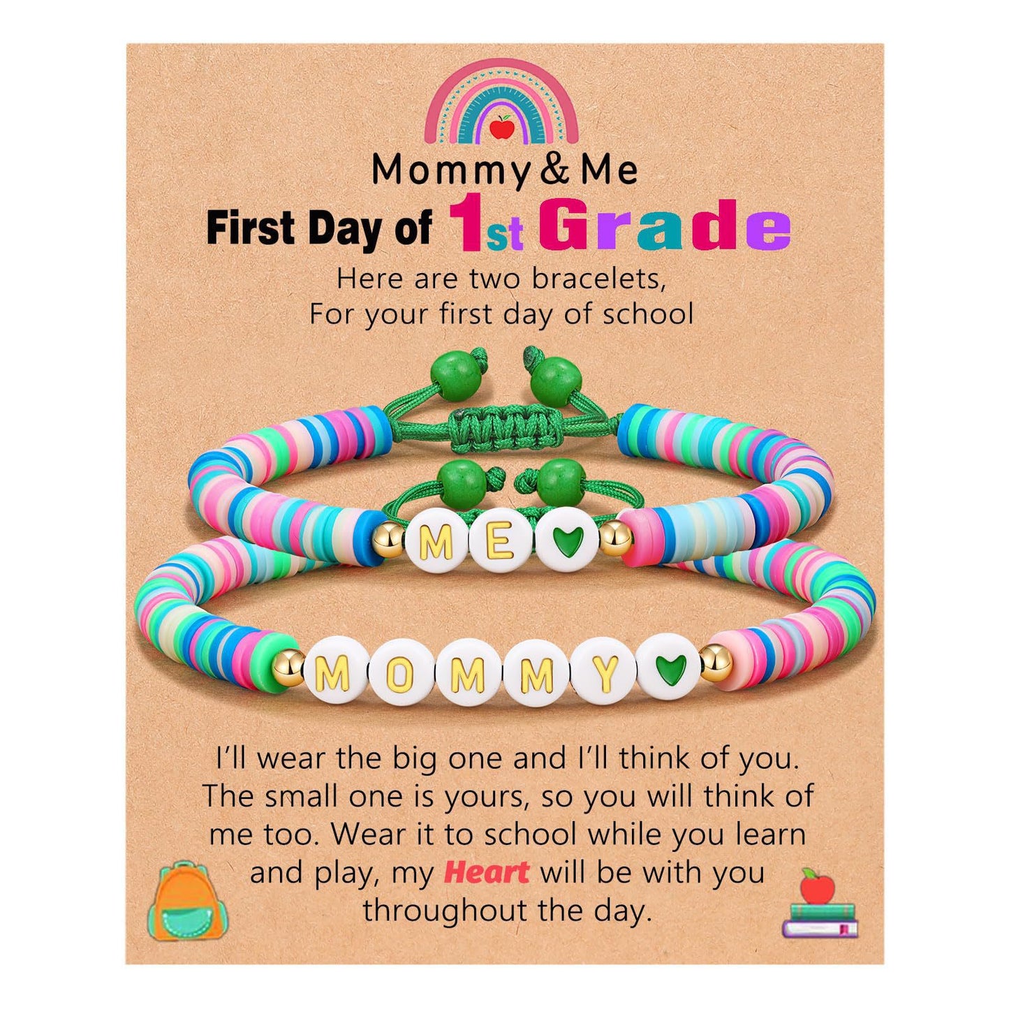 Sweet Geometric Heart Letter Resin Bracelet Set for Kids First Day of School Gift
