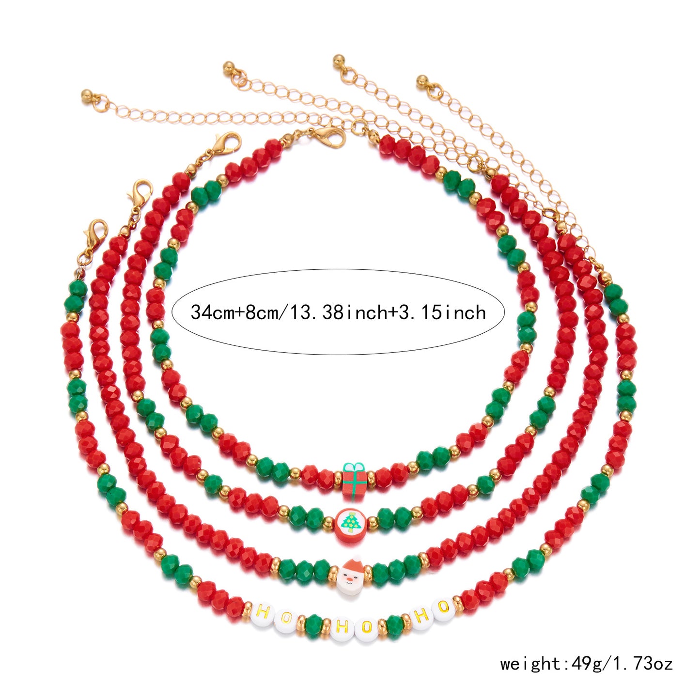 Handmade Crystal Beaded Multi-Layer Choker Necklace Set with Santa Claus and Snowflake Motifs in Geometric and Animal Shapes Alloy Metal with Enamel Finish for Women