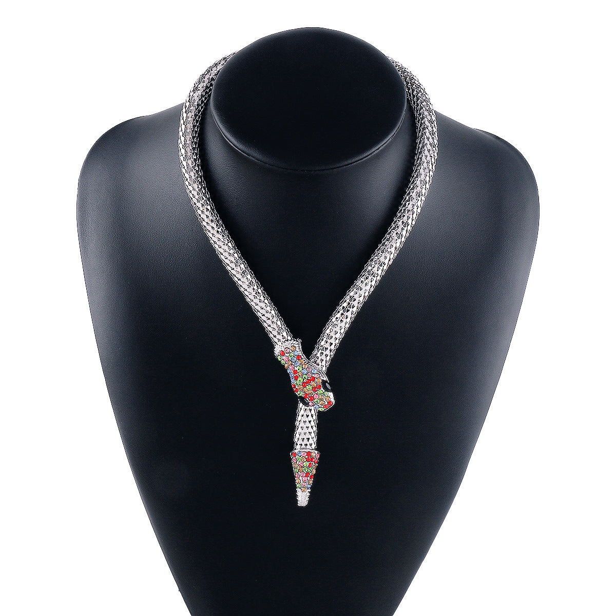 Collar para mujer de estilo punk vanguardista con serpiente geométrica, aleación galvanizada y detalles de diamantes de imitación