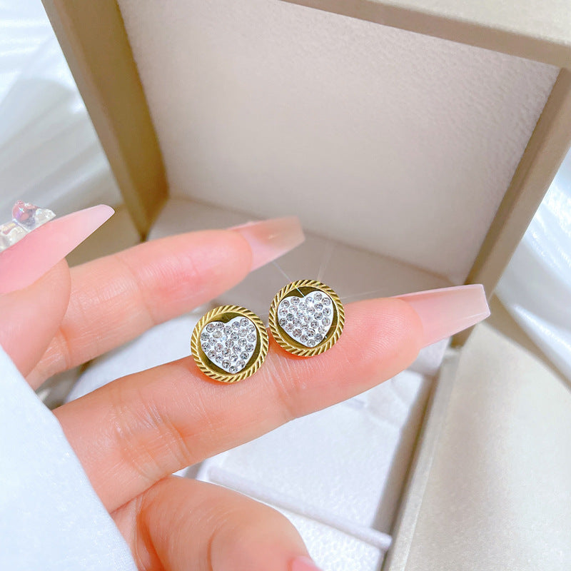 Minimalist Round Heart Titanium Steel Stud Earrings with Plating Finish for Women