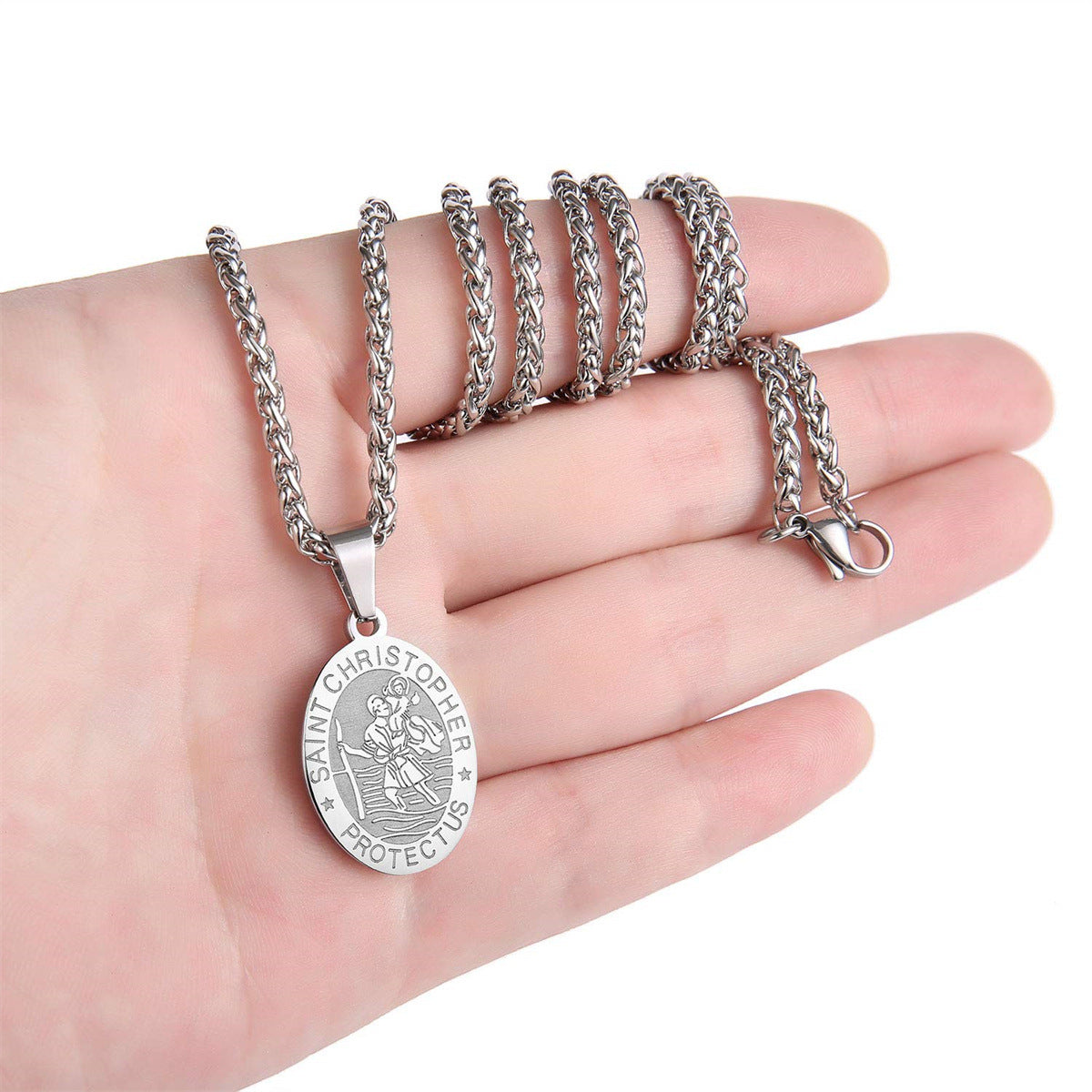 Minimalist Geometric Stainless Steel Saint Christopher Pendant Necklace with Plated Titanium Steel Charm for Women