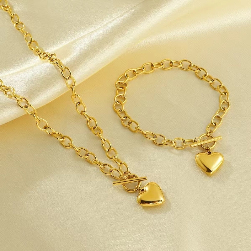 Elegant Titanium Steel Plated Multi-Layer Necklace with Heart Star Floral Geometric and Letter Pendants for Women