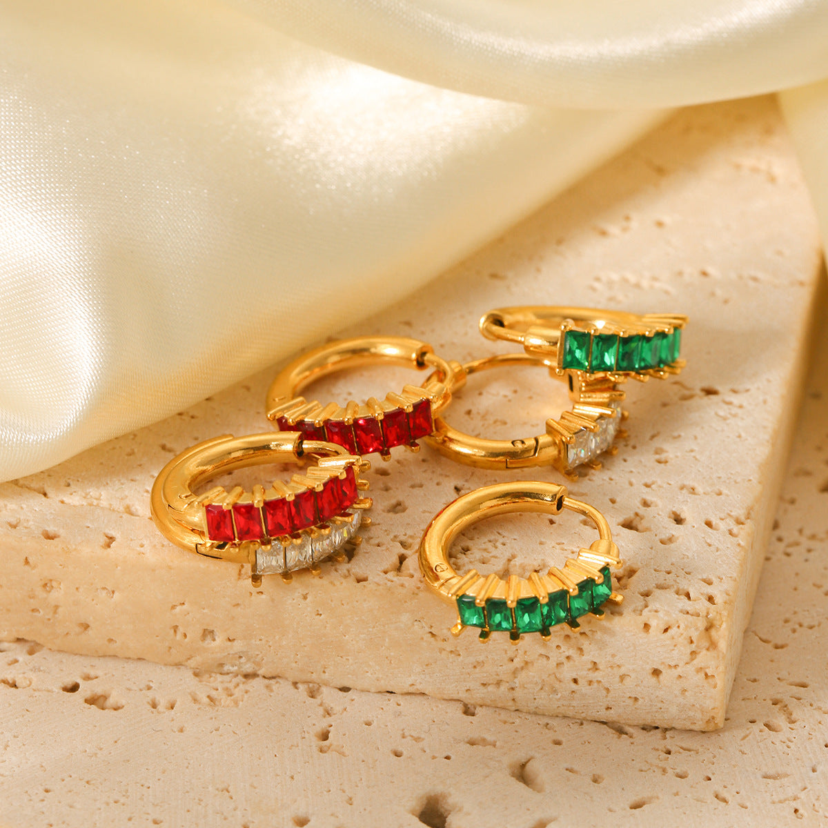 Minimalist Geometric Stainless Steel Gold-Plated Hoop Earrings with Zirconia Inlay for Women