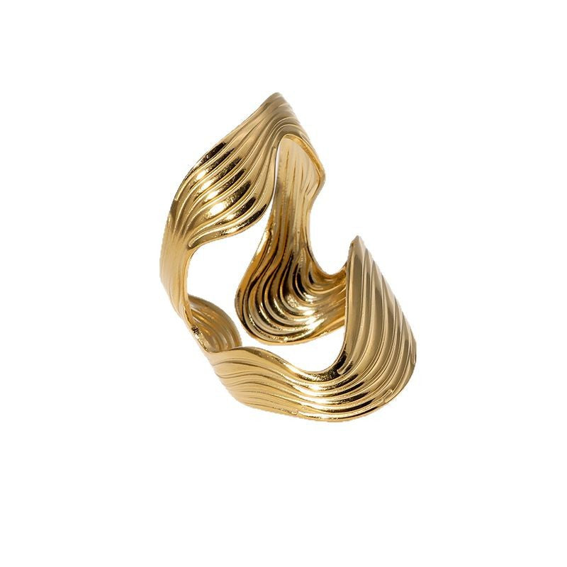 Anello da donna in acciaio inossidabile a forma geometrica irregolare e aperta, con finitura placcata e stile moderno minimalista