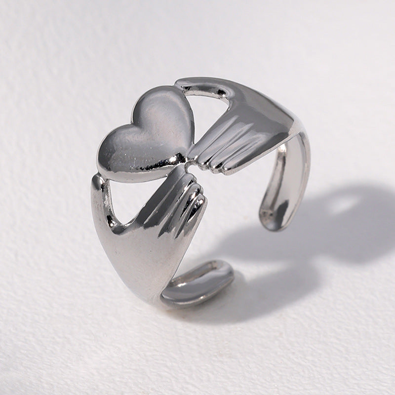 Minimalist 18K Gold Plated Stainless Steel Heart Open Ring for Women